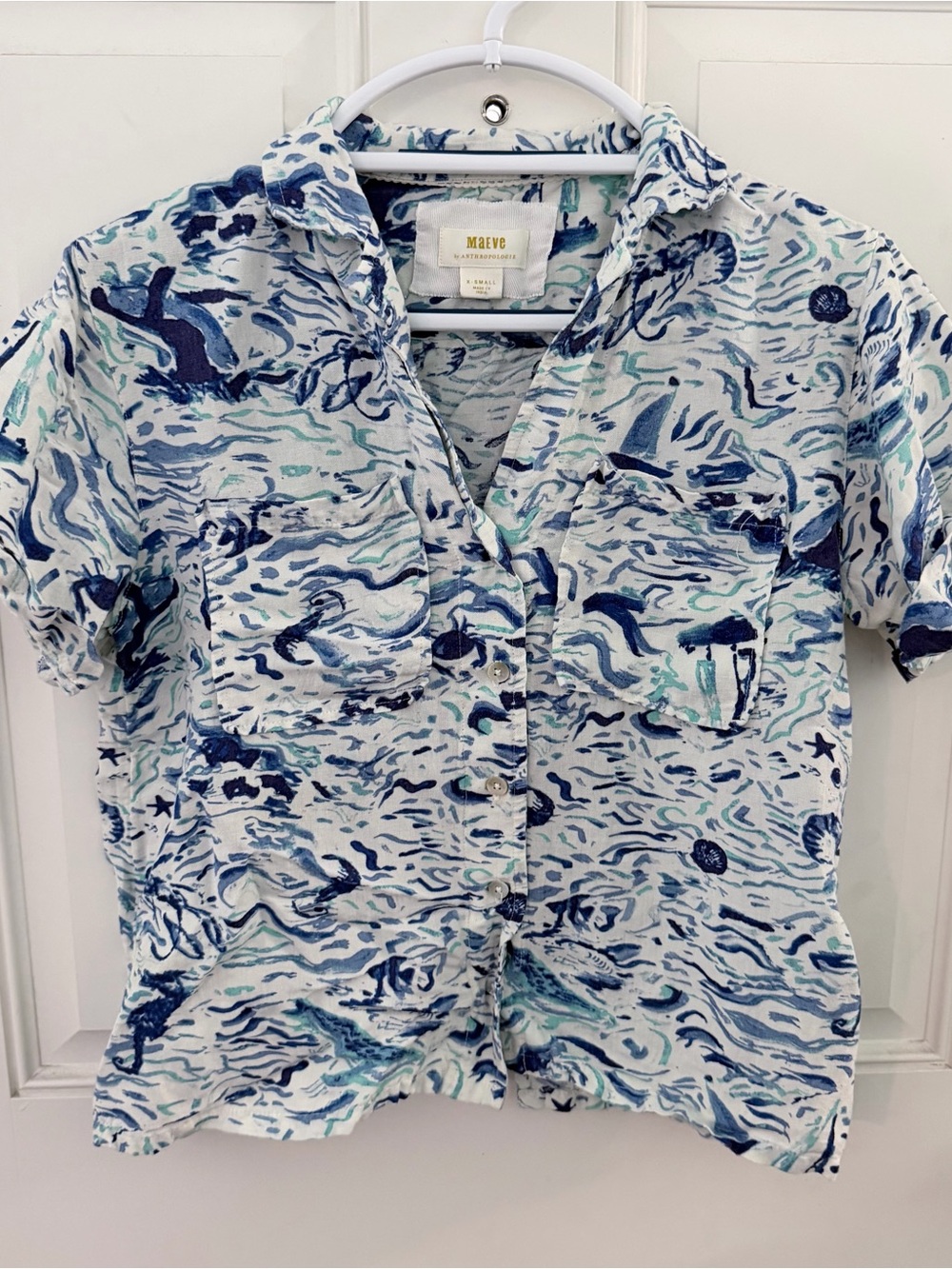 Anthropologie Maeve Classic Surf Shirt XS | Linen Ocean
